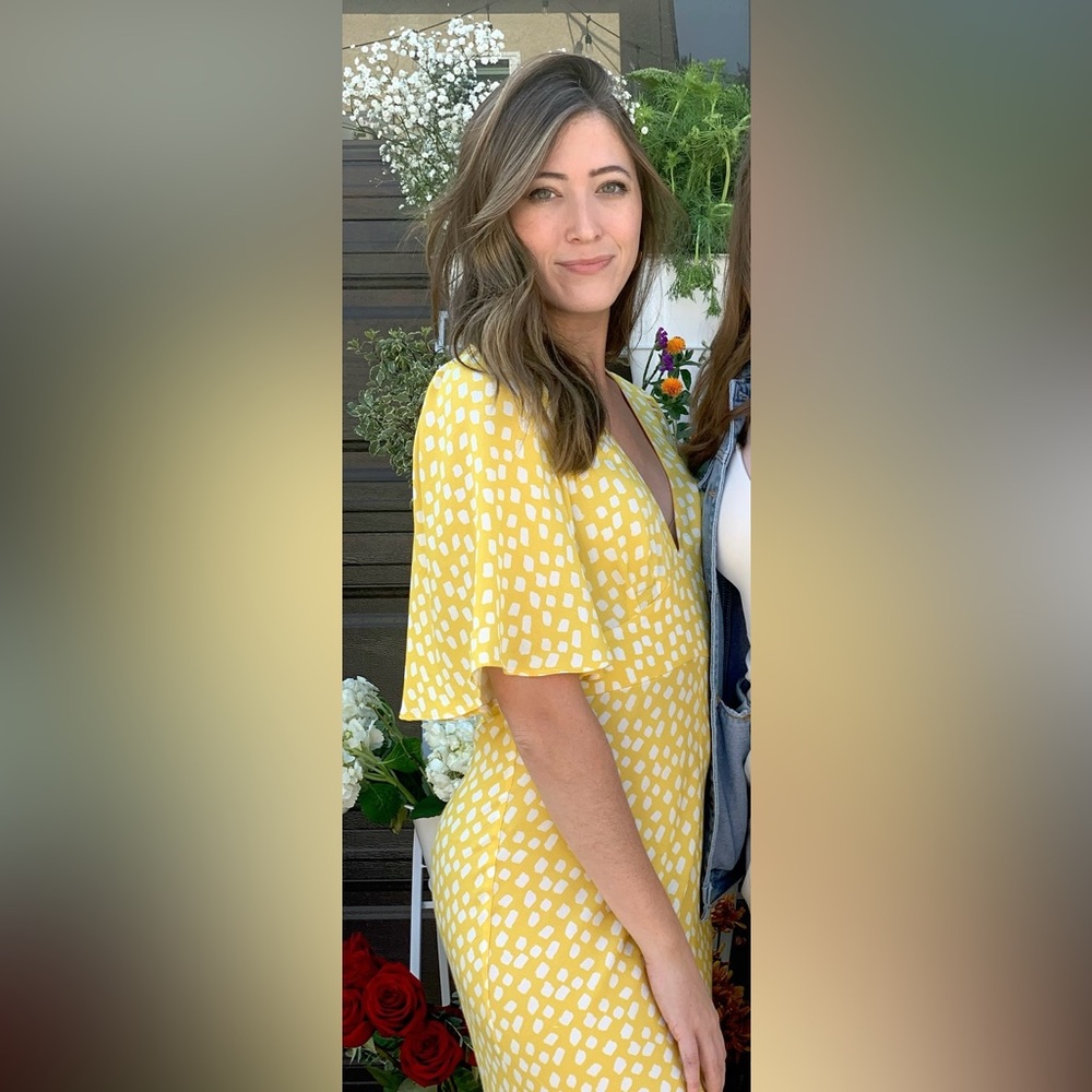 Yellow polka dot midi dress
